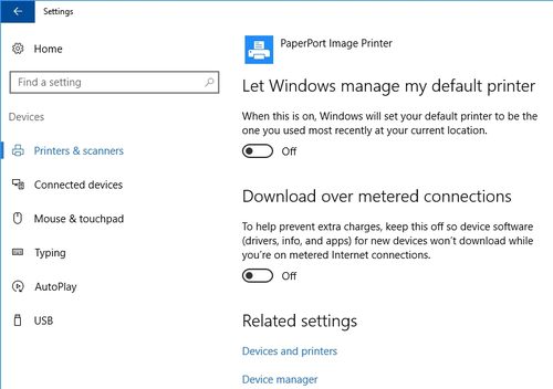 Let Windows manage my default printer, in Windows 10